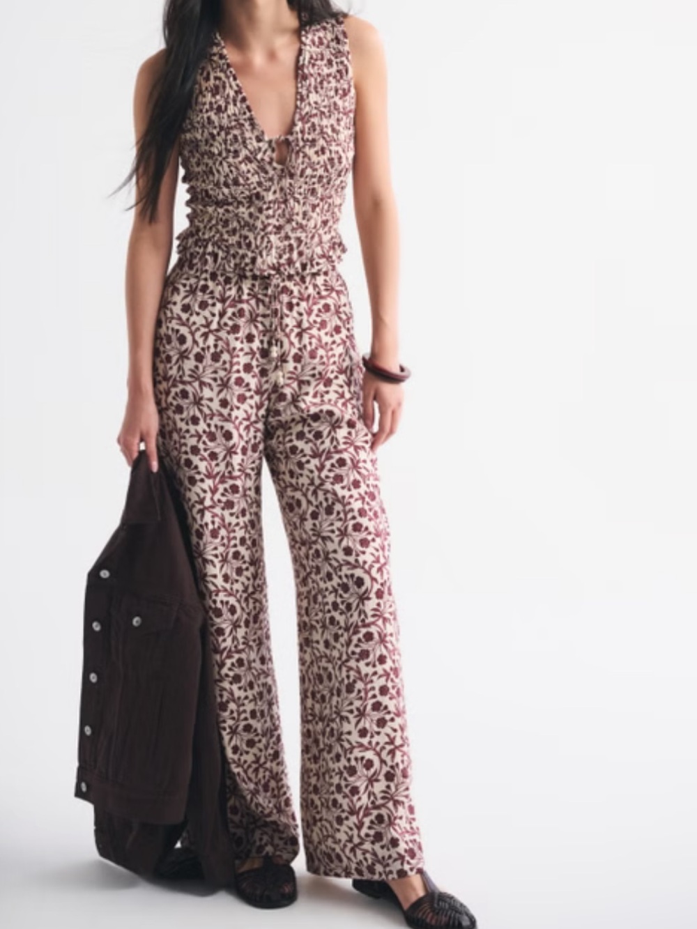 A&F Crinkle Pants (PART OF A SET) Burgundy